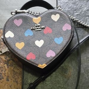 Coach Heart-Shaped Crossbody Bag with Multicolor Hearts